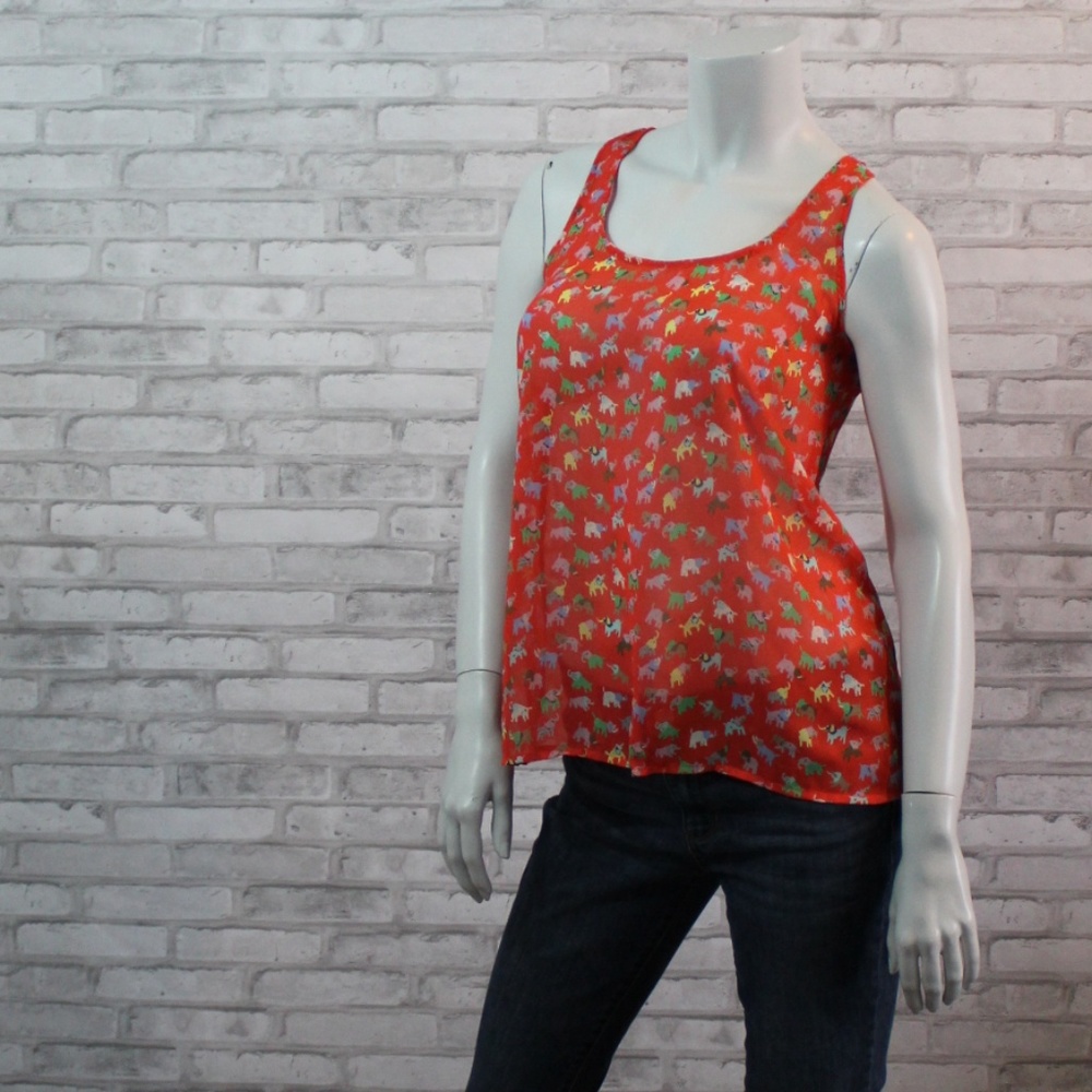 UNIQUE Sheer Tank Top Elephants SMALL Bee Stitched